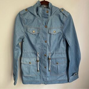 New Mia Melon Rain Coat Granada Light Denim Blue Size Small